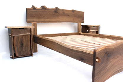 Live Edge Sheesham Wood Bed Frame – Handmade Solid Wood Platform Bed, Rustic Modern Bedroom Furniture