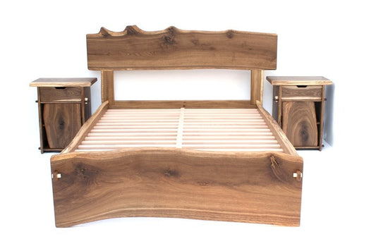 Live Edge Sheesham Wood Bed Frame – Handmade Solid Wood Platform Bed, Rustic Modern Bedroom Furniture