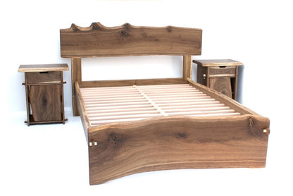 Live Edge Sheesham Wood Bed Frame – Handmade Solid Wood Platform Bed, Rustic Modern Bedroom Furniture