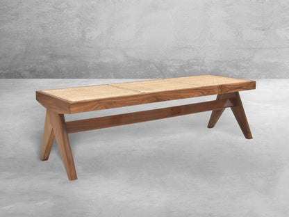 Solid Wood with Rattan Caning Stool – Handcrafted Cane Accent Stool for Home Décor