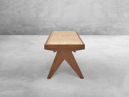 Solid Wood with Rattan Caning Stool – Handcrafted Cane Accent Stool for Home Décor