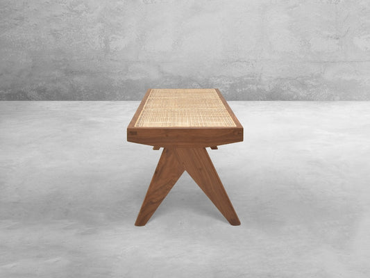 Solid Wood with Rattan Caning Stool – Handcrafted Cane Accent Stool for Home Décor