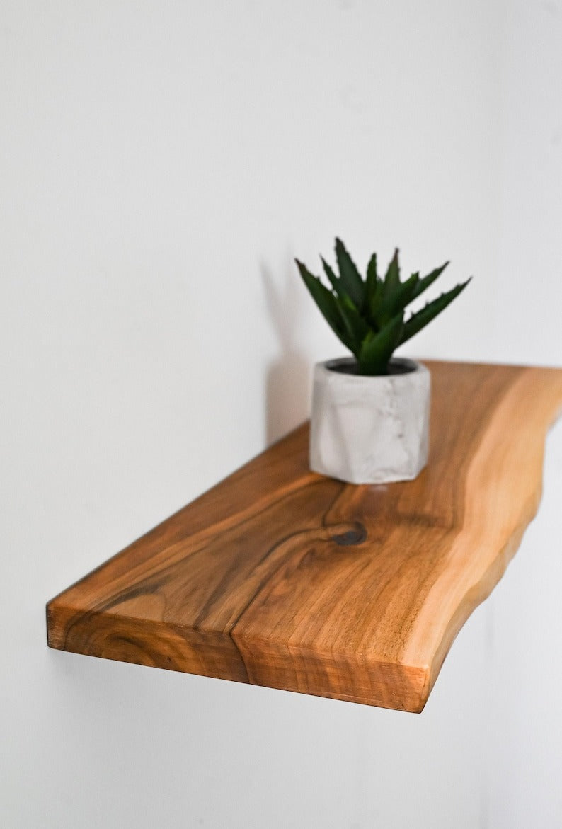 Live Edge Sheesham Wood Floating Shelf – Handmade Solid Wood Wall Shelf, Custom Lengths, Rustic Modern Home Decor
