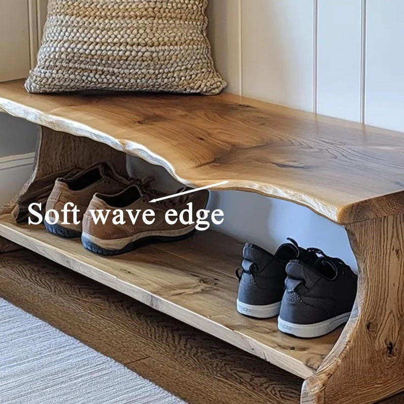 Handmade Solid Wood Shoe Rack Bench – Rustic Farmhouse Entryway Bench with Narrow Shoe Shelves