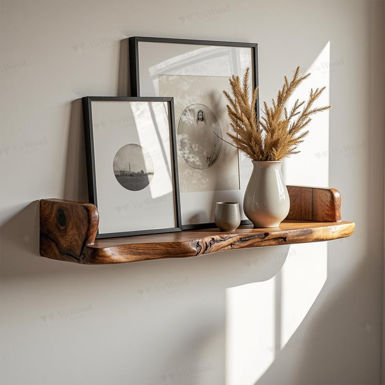 Handmade wooden floating shelves for rustic & modern wall decor live edge wall shelf