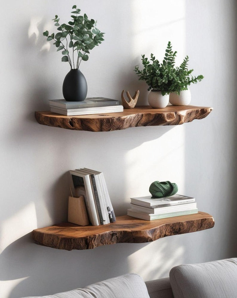 Live Edge Sheesham Root Floating Shelf – Rustic Wood Wall Shelf for Plants, Book, Bathroom, Bedroom, Kitchen, Living Room