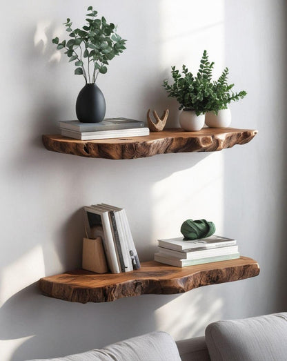 Live Edge Sheesham Root Floating Shelf – Rustic Wood Wall Shelf for Plants, Book, Bathroom, Bedroom, Kitchen, Living Room
