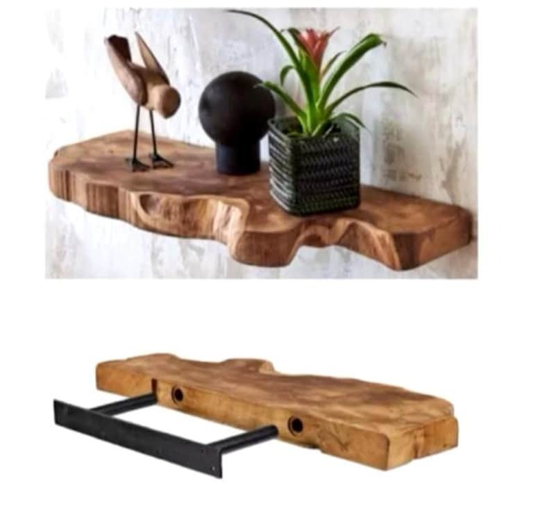 Live Edge Sheesham Root Floating Shelf – Rustic Wood Wall Shelf for Plants, Book, Bathroom, Bedroom, Kitchen, Living Room