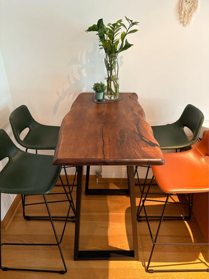Handcrafted Sheesham Bar Table, Unique Coffee Table, Minimalist Live Edge Design, Rustic High Leg Dining Table