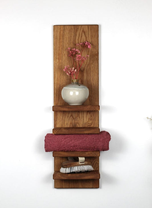 Sheesham Wood Towel Rack Wall Shelf – Bathroom Storage & Organizer