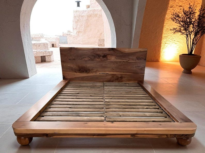 Solid Sheesham Wood Bed Frame – Custom Handmade Platform Bed, Rustic Modern Bedroom Furniture
