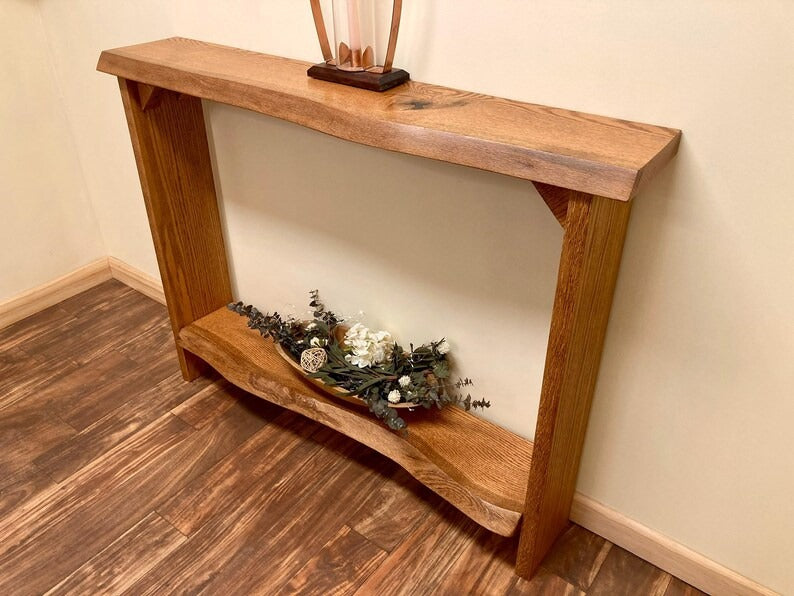 Handcrafted Sheesham Wood Console Table with Shelf – Solid Wood Entryway Table, Rustic Modern Hall Furniture
