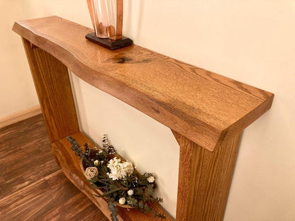 Handcrafted Sheesham Wood Console Table with Shelf – Solid Wood Entryway Table, Rustic Modern Hall Furniture