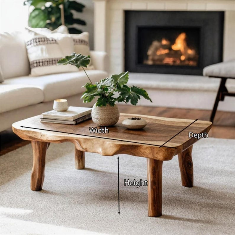 Live Edge Farmhouse Coffee Table – Handmade Solid Wood Rustic Center Table, Natural Wood Living Room Furniture