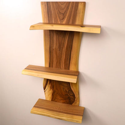 Live Edge Solid Sheesham Floating Shelf – Handmade Wall Mounted Wooden Shelf, Mid-Century Modern Bookshelf, Rustic Home Décor