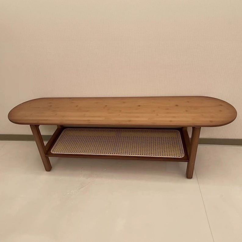Bamboo Rattan Bench TV stand long rattan shelf