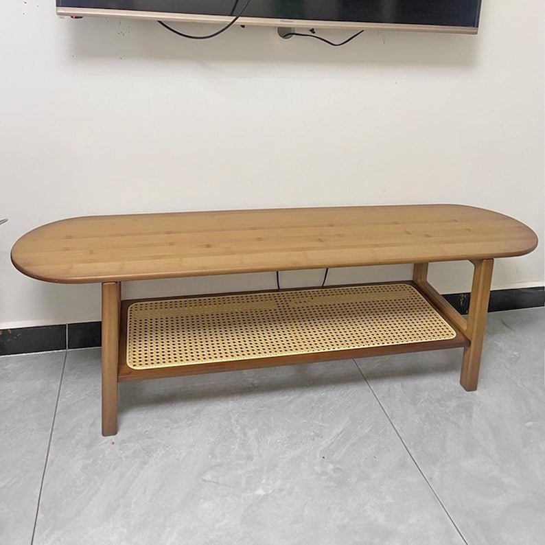 Bamboo Rattan Bench TV stand long rattan shelf