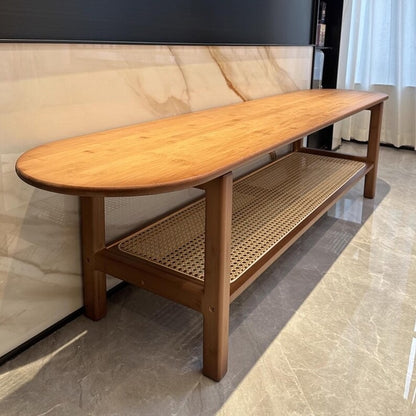 Bamboo Rattan Bench TV stand long rattan shelf