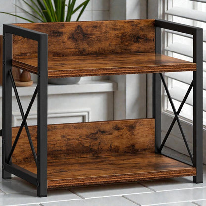 2-Tier Countertop Spice Rack, Rustic Wood Kitchen Shelf