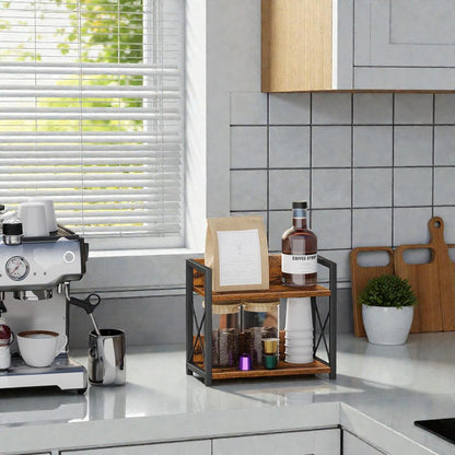 2-Tier Countertop Spice Rack, Rustic Wood Kitchen Shelf