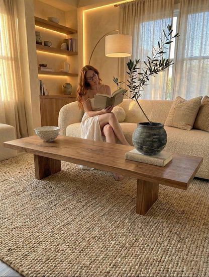 Handcrafted Solid Wood Coffee Table – Modern Natural Wood Center Table
