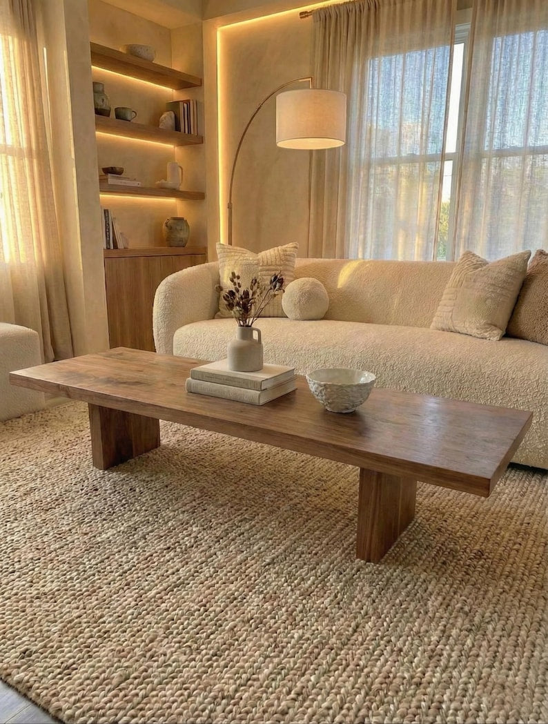 Handcrafted Solid Wood Coffee Table – Modern Natural Wood Center Table