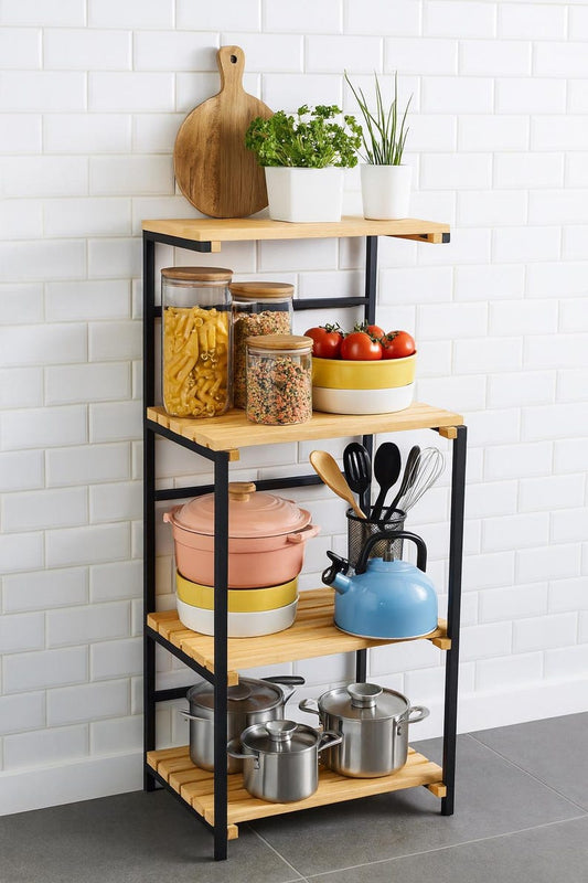 Industrial Design Kitchen Stand – Metal & Wood Elegance