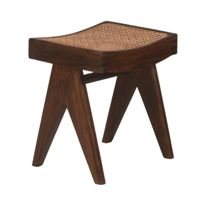 Rattan Stool – Handwoven Cane & Solid Wood Accent Stool for Home Décor