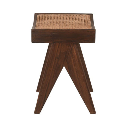 Rattan Stool – Handwoven Cane & Solid Wood Accent Stool for Home Décor