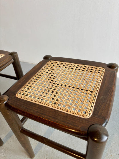 Solid Wood Rattan Stool – Handcrafted Cane Woven Wooden Stool for Living Room & Bedroom