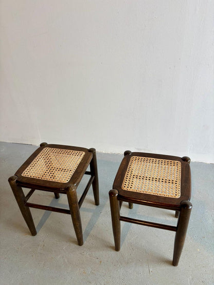 Solid Wood Rattan Stool – Handcrafted Cane Woven Wooden Stool for Living Room & Bedroom