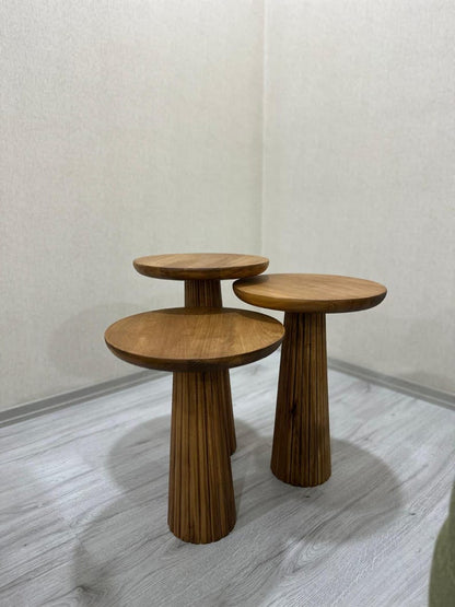 Handmade Mushroom Nesting Tables – Solid Wood Scandinavian Side Tables (Set of 3)