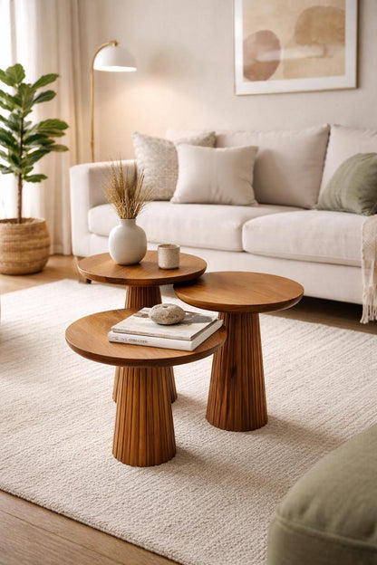 Handmade Mushroom Nesting Tables – Solid Wood Scandinavian Side Tables (Set of 3)