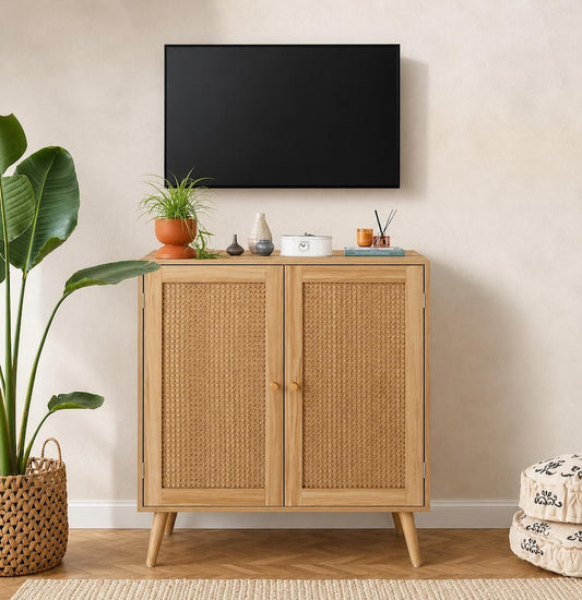 Rattan Cabinet, Boho Storage, Cane Furniture