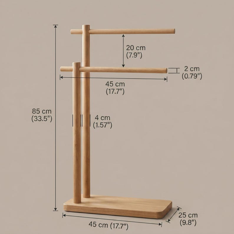 Freestanding Wooden Towel Rack for Bathroom, 2-Tier Towel Stand