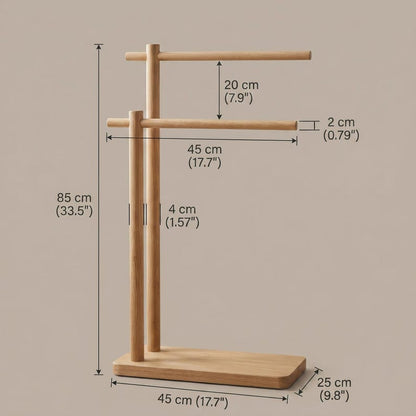 Freestanding Wooden Towel Rack for Bathroom, 2-Tier Towel Stand