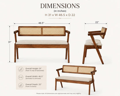 Solid Wood Bench with Cane Back