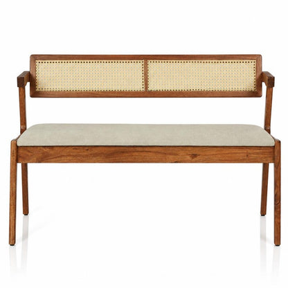 Solid Wood Bench with Cane Back