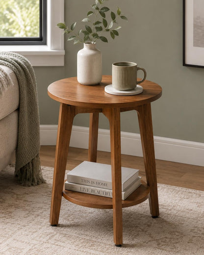 Wooden Slim Side Table: End Table with Storage