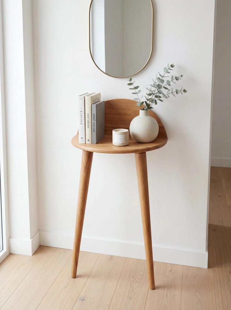 Handmade Beech Wood Half-Moon Table