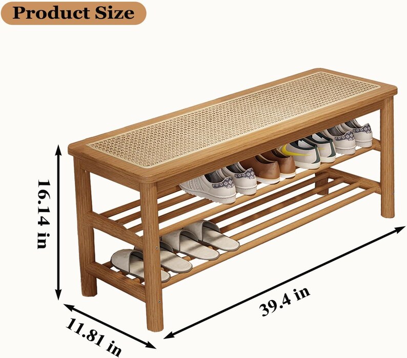 Rattan Shoe Rack Bench, 3 Tier Shoe Storage Bench