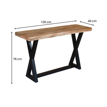 Modern Industrial Console Table – Solid Sheesham Wood & Metal Entryway Table