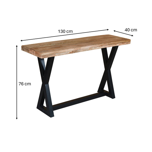 Modern Industrial Console Table – Solid Sheesham Wood & Metal Entryway Table