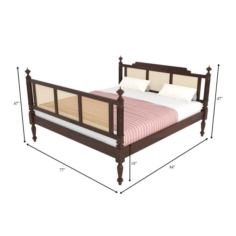 Heritage Cane Bed | Handmade Wooden Bed with Classic Rattan Headboard