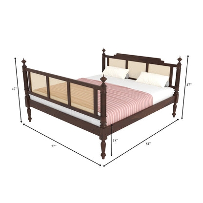 Heritage Cane Bed | Handmade Wooden Bed with Classic Rattan Headboard