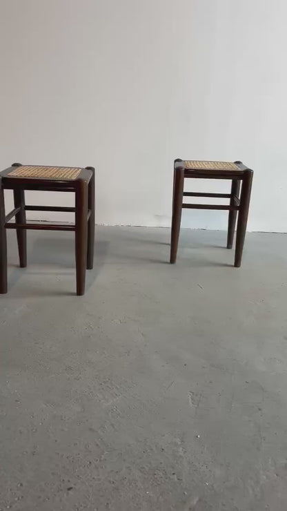 Solid Wood Rattan Stool – Handcrafted Cane Woven Wooden Stool for Living Room & Bedroom