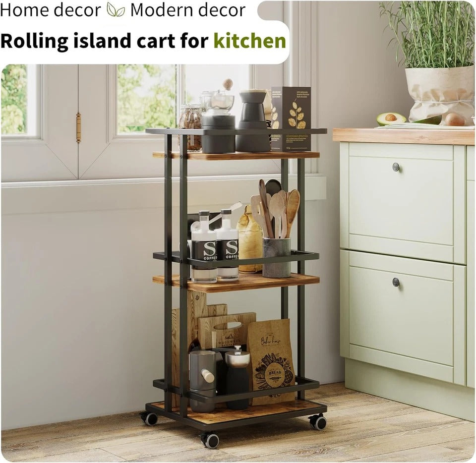 Stylish 3-Tier Rolling Bar Cart with Storage Shelves