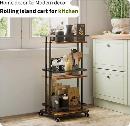 Stylish 3-Tier Rolling Bar Cart with Storage Shelves