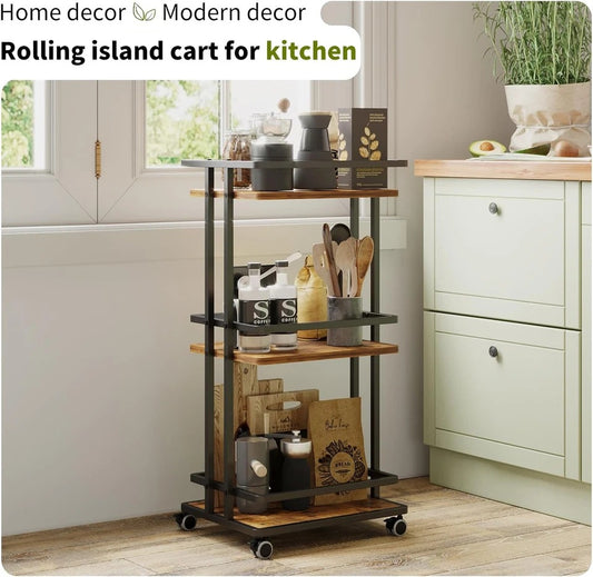 Stylish 3-Tier Rolling Bar Cart with Storage Shelves